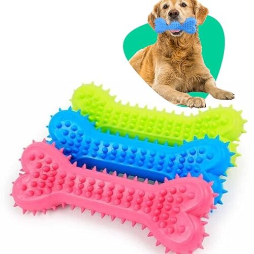Non-Toxic Rubber Dog Chew Bone Toy, Puppy/Dog Teething Toy (Medium) - 6 Inch( Color May Vary)