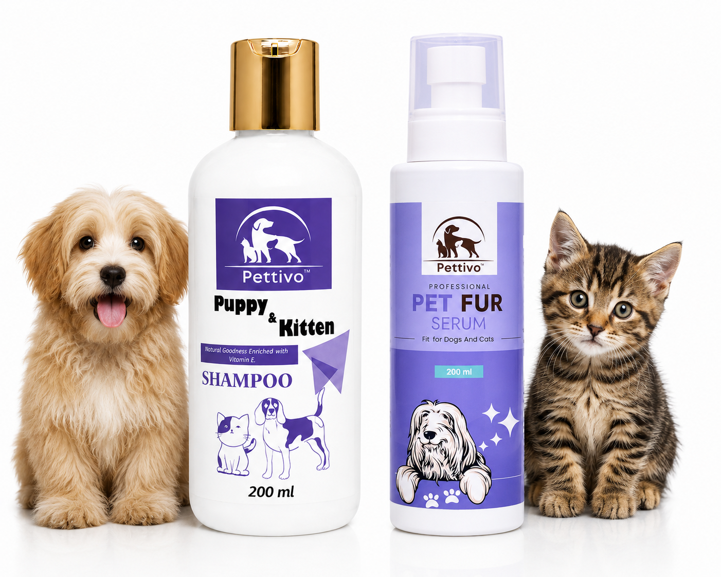 Pettivo Puppy & Kitten Shampoo 200 Ml & Pettivo Pet Fur Serum 200 Ml Combo Pack