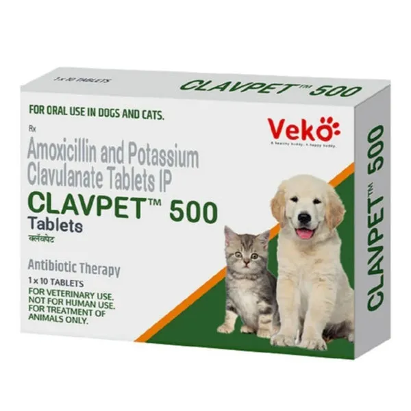 Clavpet 500mg Tablet (Amoxicillin & Potassium Clavulanate) Dogs & Cats 10 Tablets