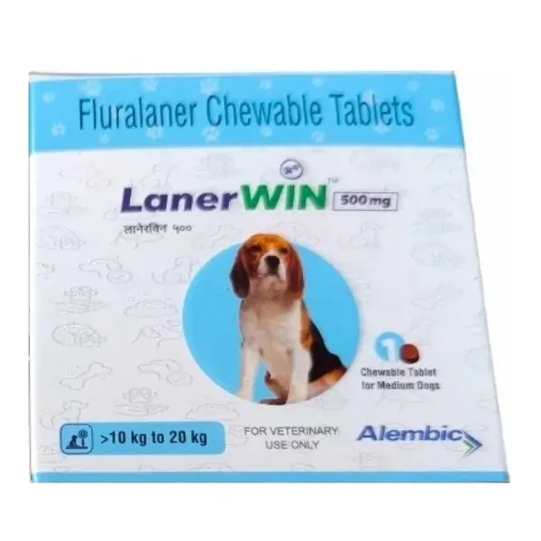Lanerwin 500mg (Fluralaner) Dog Tick & Flea Control Tablet (10 to 20kg) 1 Tablet