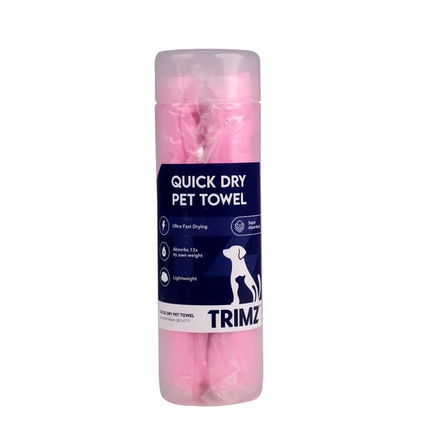 Trimz Quick Dry Absorption Towel for Dogs and Cats, Pink