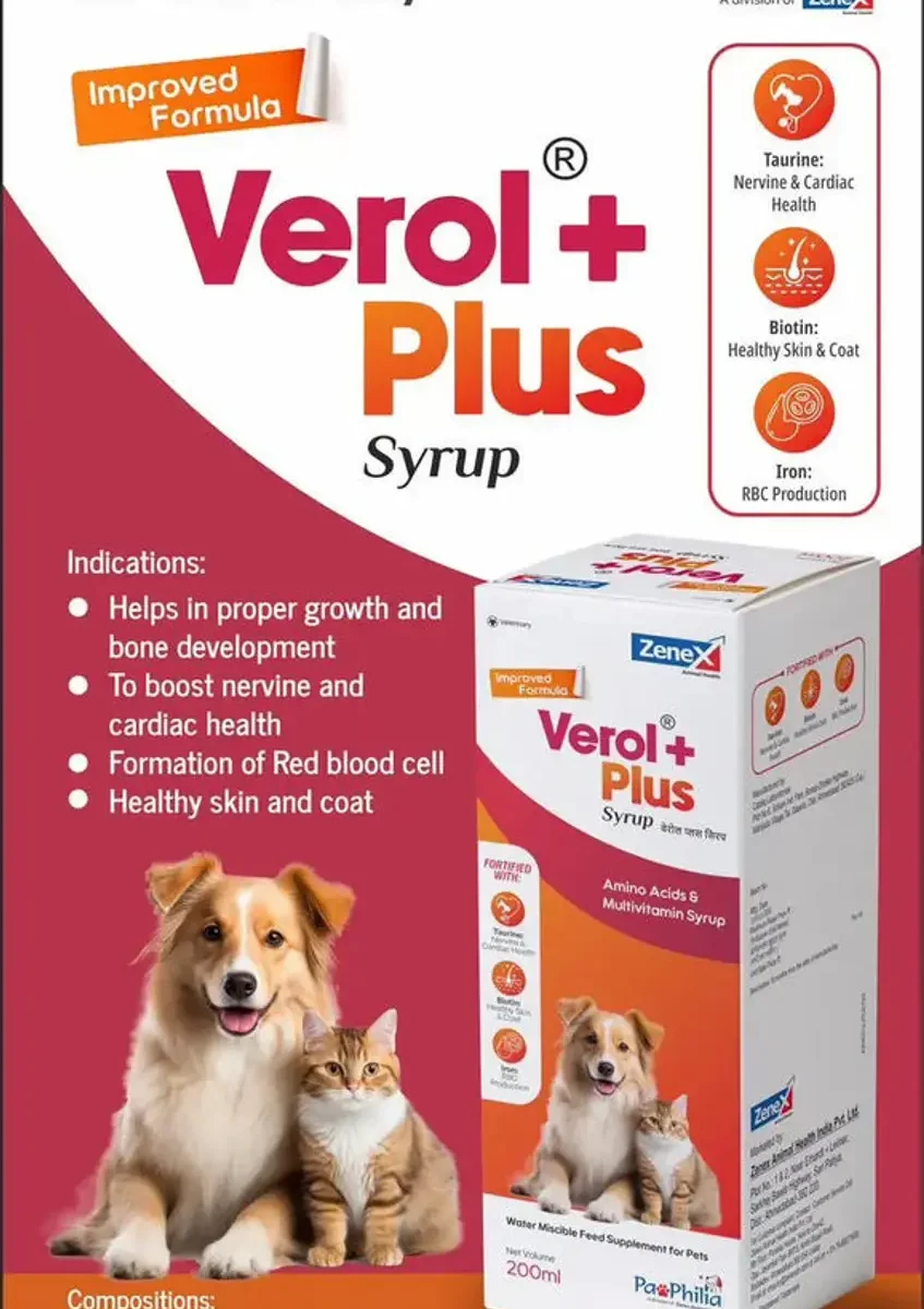 Verol Plus Syrup Multivitamin Supplement for Dogs and Cats 200 Ml